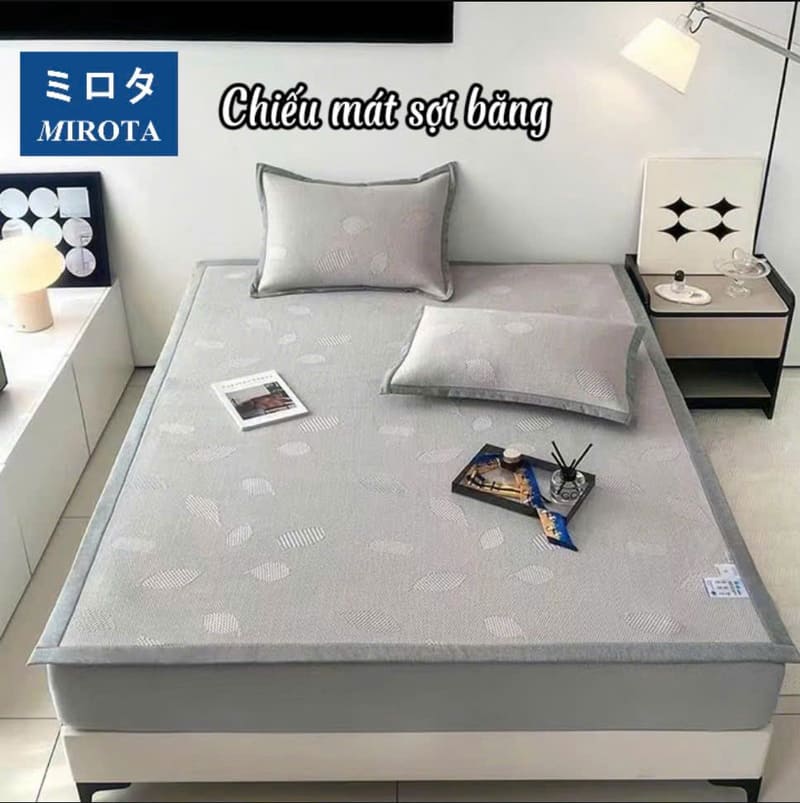 Chiếu mát sợi băng Mirota Nhật Bản màu ghi đá in họa tiết