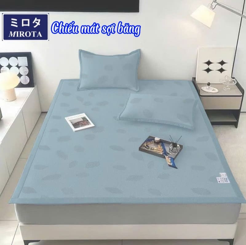 Chiếu mát sợi băng Mirota Nhật Bản màu xanh cẩm thạch in họa tiết