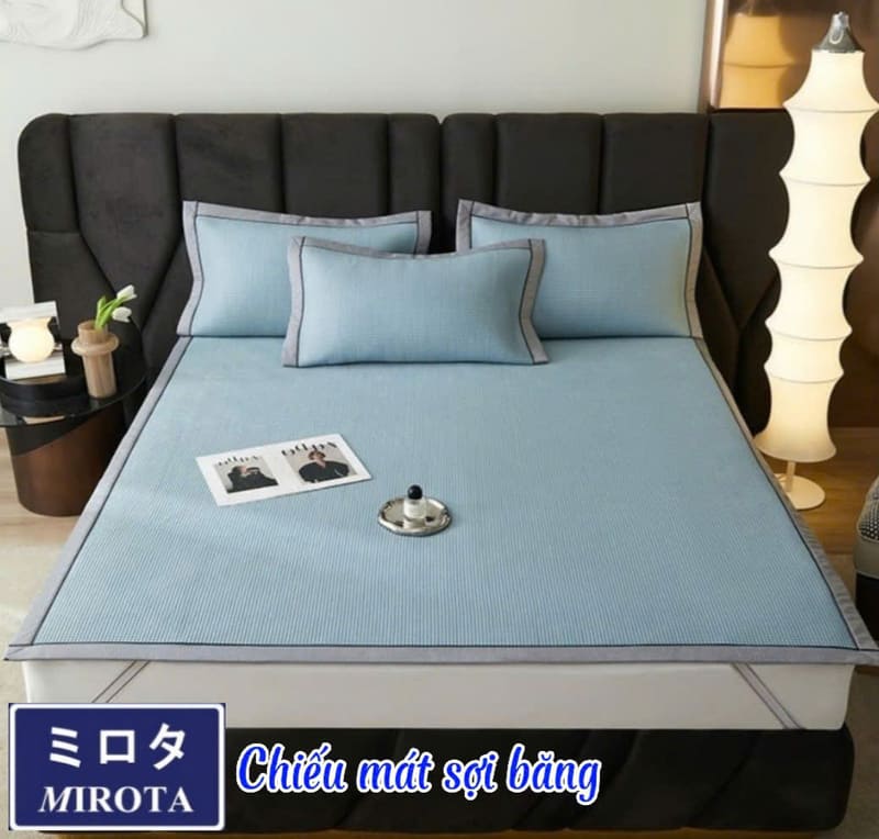 Chiếu mát sợi băng Mirota Nhật Bản màu xanh cẩm thạch trơn